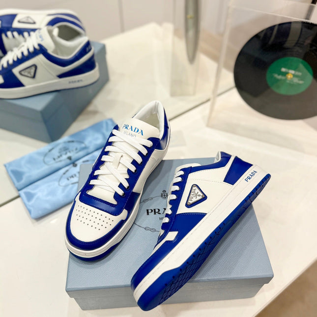 PRA DOWNTOWN PERFORATED SNEAKERS WHITE AND COBALT CALFSKIN