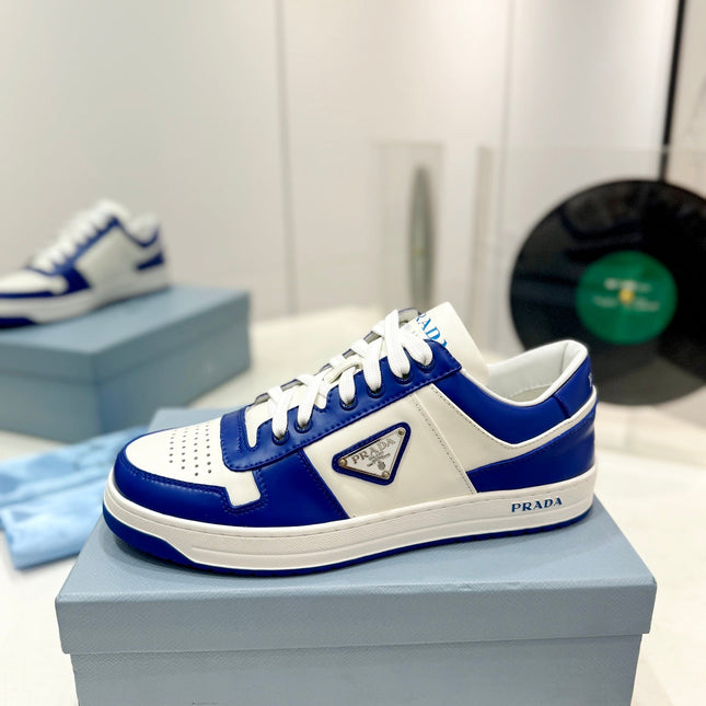 PRA DOWNTOWN PERFORATED SNEAKERS WHITE AND COBALT CALFSKIN
