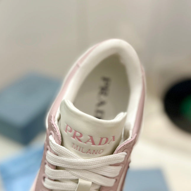 PRA DOWNTOWN PERFORATED SNEAKERS WHITE AND BLUSH CALFSKIN