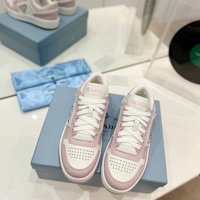 PRA DOWNTOWN PERFORATED SNEAKERS WHITE AND BLUSH CALFSKIN