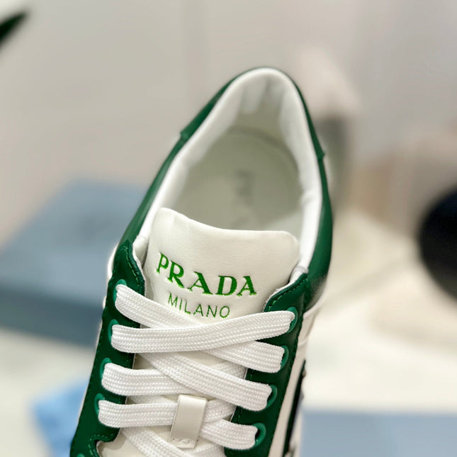 PRA DOWNTOWN PERFORATED SNEAKERS WHITE AND GREEN CALFSKIN