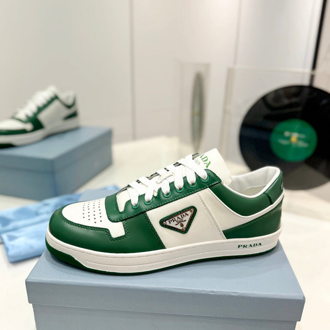 PRA DOWNTOWN PERFORATED SNEAKERS WHITE AND GREEN CALFSKIN