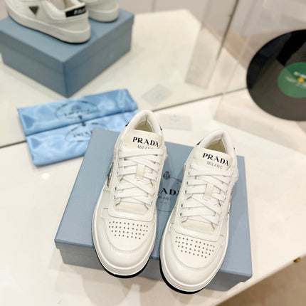 PRA DOWNTOWN PERFORATED SNEAKERS WHITE AND BLACK LOGO CALFSKIN