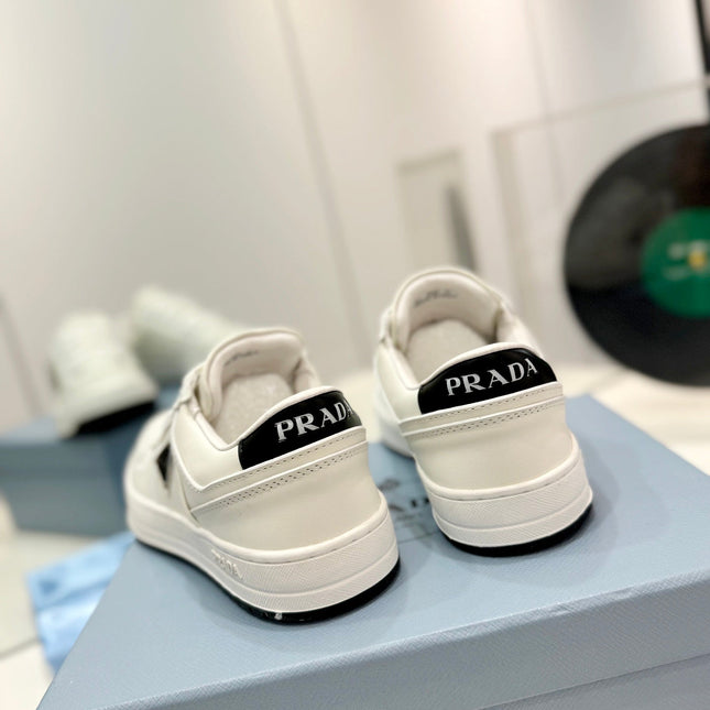 PRA DOWNTOWN PERFORATED SNEAKERS WHITE AND BLACK LOGO CALFSKIN