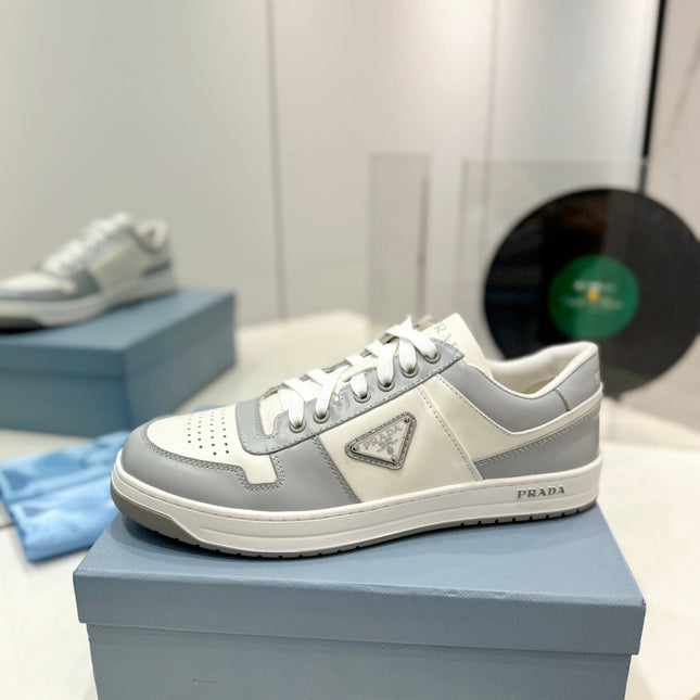 PRA DOWNTOWN PERFORATED SNEAKERS WHITE AND GRAY CALFSKIN