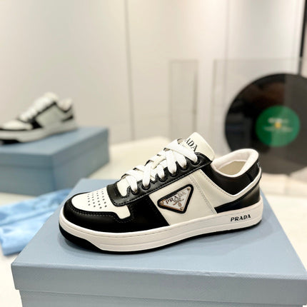PRA DOWNTOWN PERFORATED SNEAKERS BLACK AND WHITE CALFSKIN