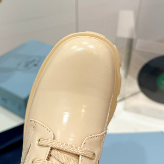 PRA MONOLITH BRUSHED AND RE-NYLON BOOTS WITH POUCH BEIGE CALFSKIN