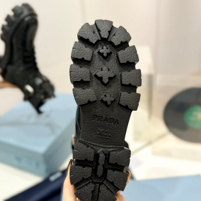 PRA MONOLITH BRUSHED AND RE-NYLON BOOTS WITH POUCH TWINKLE BLACK CALFSKIN