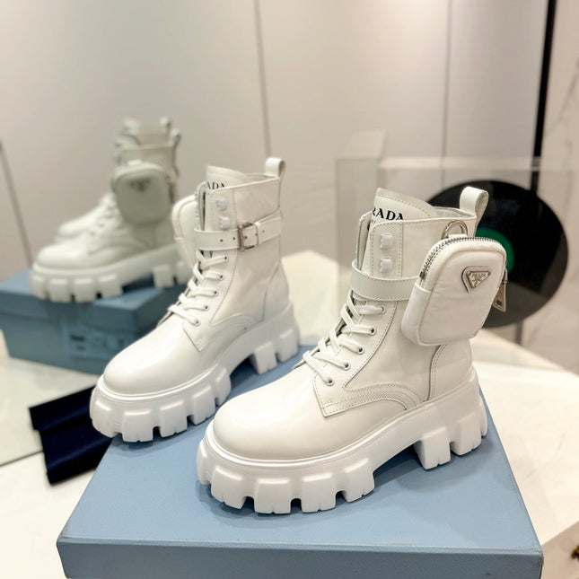 PRA MONOLITH BRUSHED AND RE-NYLON BOOTS WITH POUCH WHITE CALFSKIN