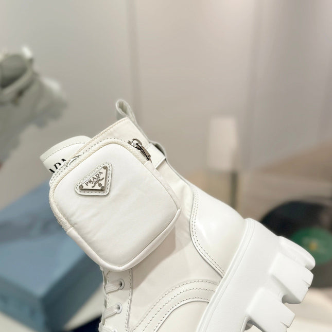 PRA MONOLITH BRUSHED AND RE-NYLON BOOTS WITH POUCH WHITE CALFSKIN