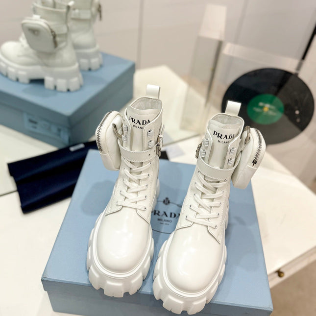 PRA MONOLITH BRUSHED AND RE-NYLON BOOTS WITH POUCH WHITE CALFSKIN