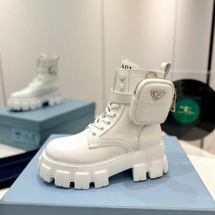 PRA MONOLITH BRUSHED AND RE-NYLON BOOTS WITH POUCH WHITE CALFSKIN
