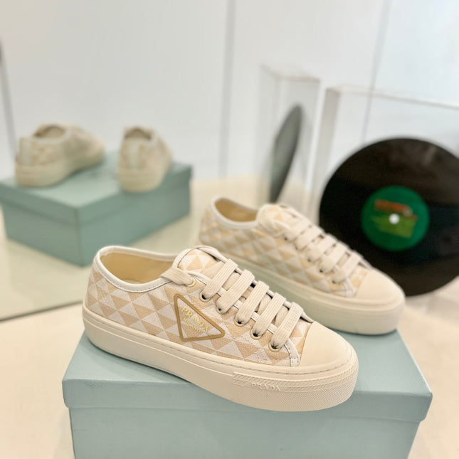 PRA PRINTED COTTON SNEAKERS BEIGE AND NUDE TRIANGLE CANVAS