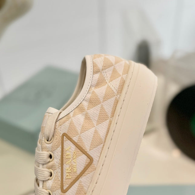PRA PRINTED COTTON SNEAKERS BEIGE AND NUDE TRIANGLE CANVAS