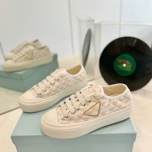 PRA PRINTED COTTON SNEAKERS BEIGE AND NUDE TRIANGLE CANVAS
