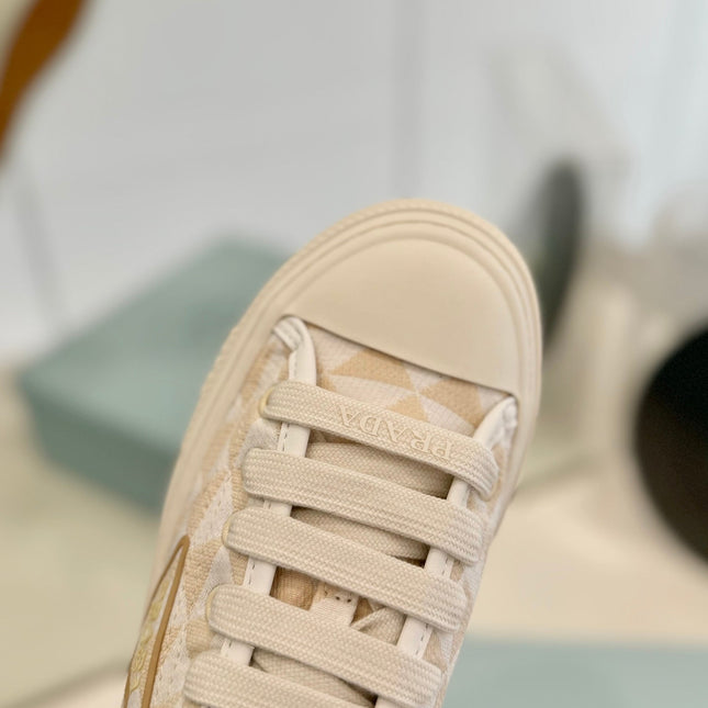 PRA PRINTED COTTON SNEAKERS BEIGE AND NUDE TRIANGLE CANVAS