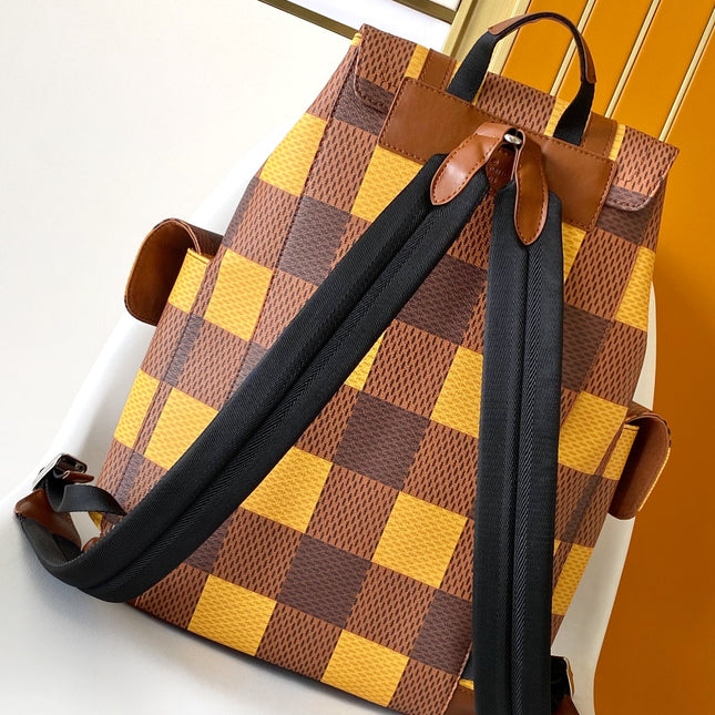 CHRISTOPHER BACKPACK 48 IN BROWN YELLOW DAMIER CANVAS