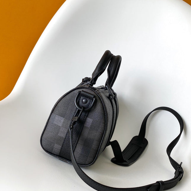 LV 25S KEEPALL BANDOULIÈRE 25 BAG IN DAMOFLAGE BLACK CALFSKIN