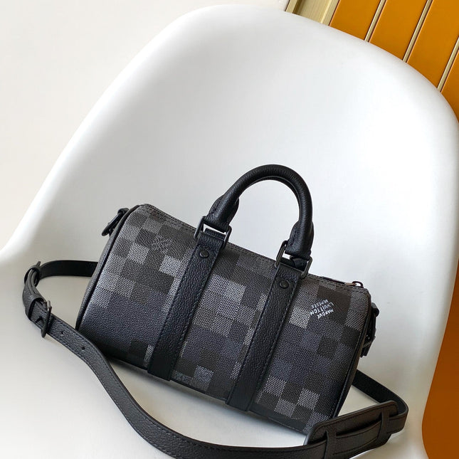 LV 25S KEEPALL BANDOULIÈRE 25 BAG IN DAMOFLAGE BLACK CALFSKIN