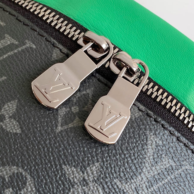 LV 25S DISCOVERY BUMBAG 44 IN BLACK NEON JADE MONOGRAM ECLIPSE CANVAS AND CALFSKIN