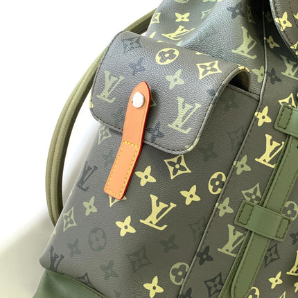 LV 25S CHRISTOPHER BACKPACK 48 IN ARMY GREEN CALFSKIN SILVER HARDWARE