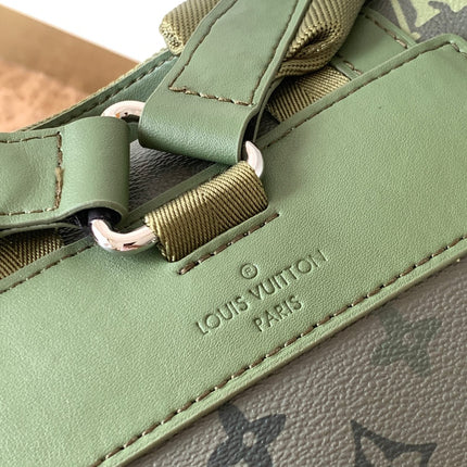 LV 25S CHRISTOPHER BACKPACK 48 IN ARMY GREEN CALFSKIN SILVER HARDWARE