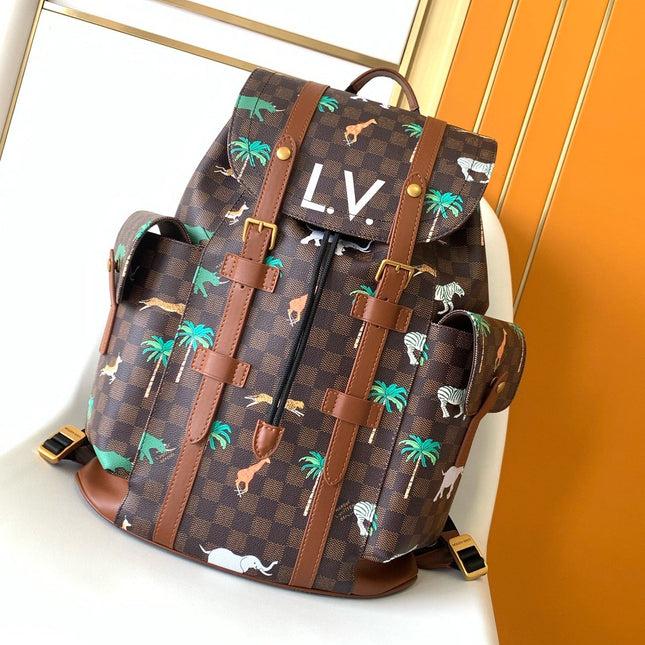 LV 25S CHRISTOPHER BACKPACK 48 IN DARK BROWN CALFSKIN GOLD HARDWARE
