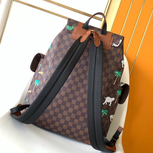 LV 25S CHRISTOPHER BACKPACK 48 IN DARK BROWN CALFSKIN GOLD HARDWARE