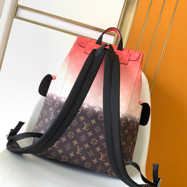 LV 25S CHRISTOPHER BACKPACK 48 IN CORAL RED AND BROWN CALFSKIN