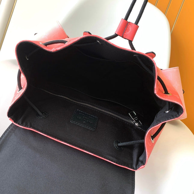 LV 25S CHRISTOPHER BACKPACK 48 IN CORAL RED AND BROWN CALFSKIN