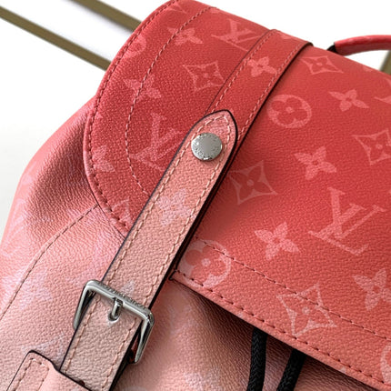 LV 25S CHRISTOPHER BACKPACK 48 IN CORAL RED AND BROWN CALFSKIN