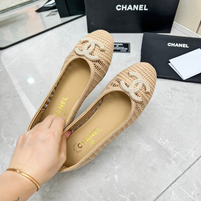 BALLET FLAT 10 MM IN BEIGE RAFFIA