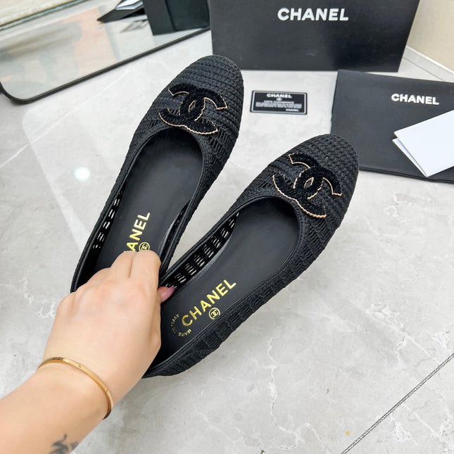 BALLET FLAT 10 MM IN BLACK RAFFIA