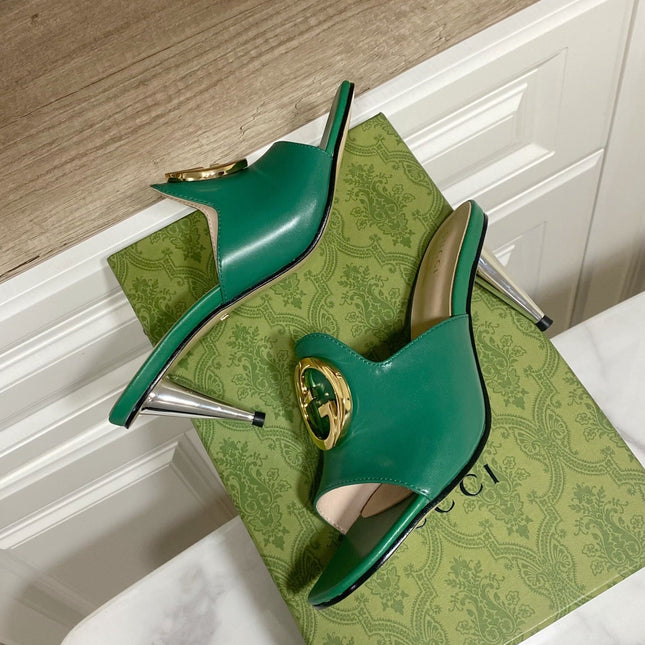 GG HIGH HEELS BLONDIE 75 IN GREEN LAMBSKIN WITH GOLD HARDWARE