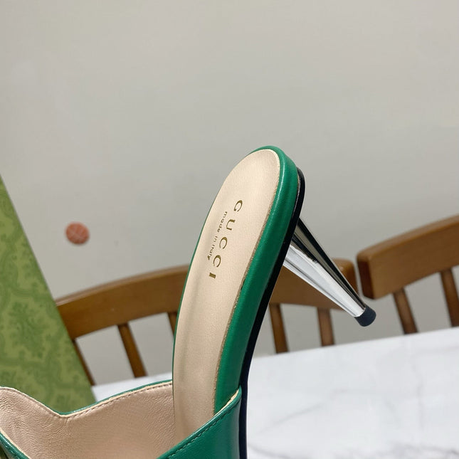 GG HIGH HEELS BLONDIE 75 IN GREEN LAMBSKIN WITH GOLD HARDWARE