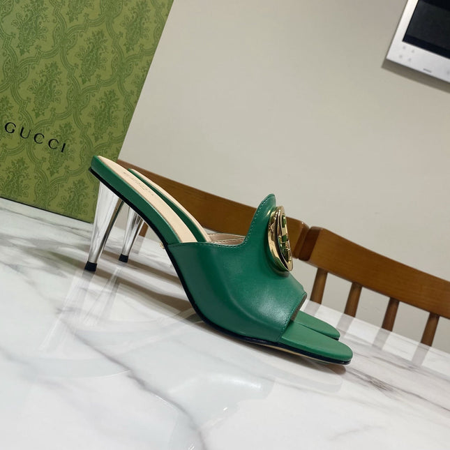 GG HIGH HEELS BLONDIE 75 IN GREEN LAMBSKIN WITH GOLD HARDWARE