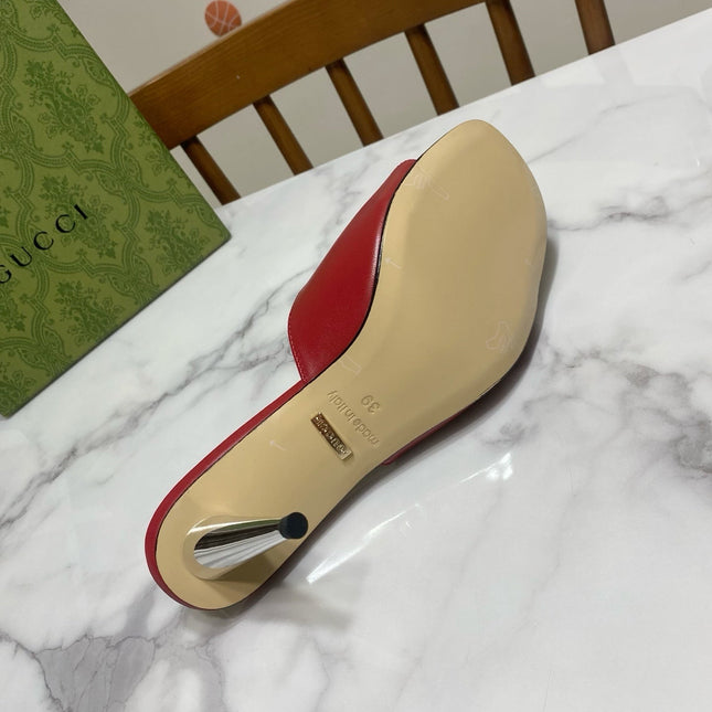 GG HIGH HEELS BLONDIE 75 IN RED LAMBSKIN WITH GOLD HARDWARE