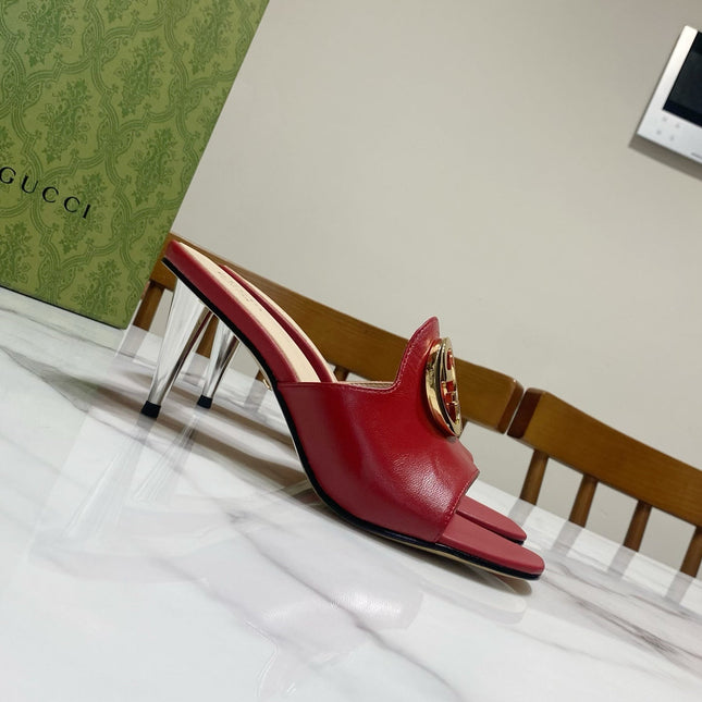 GG HIGH HEELS BLONDIE 75 IN RED LAMBSKIN WITH GOLD HARDWARE