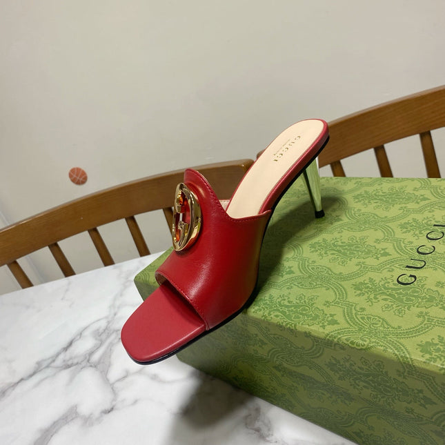 GG HIGH HEELS BLONDIE 75 IN RED LAMBSKIN WITH GOLD HARDWARE