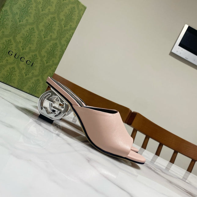 GG SILVER METAL HEEL 65 IN PINK CALFSKIN