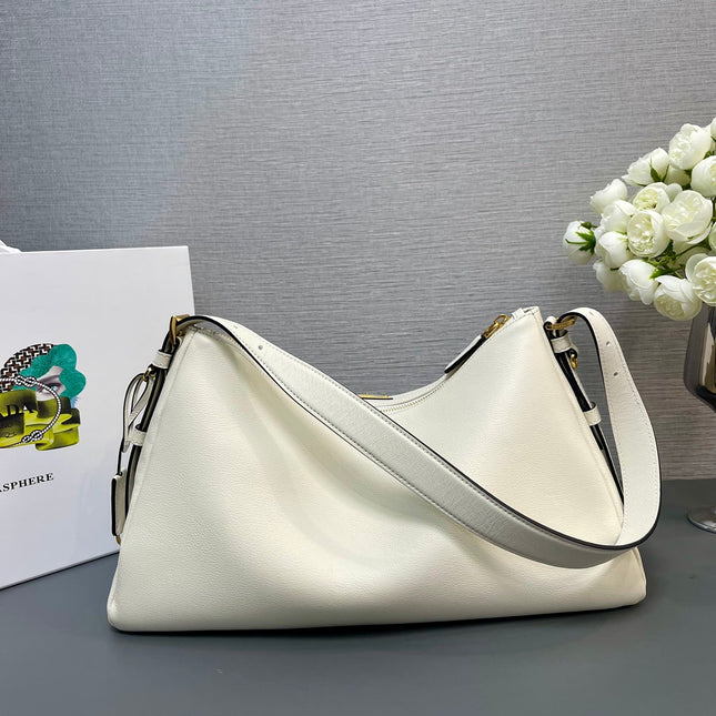 LARGE HOBO BAG 39 IN WHITE SOFT LAMBSKIN