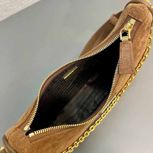 HOBO BAG 23 IN RUSSET BROWN SUEDE GOLD CHAIN