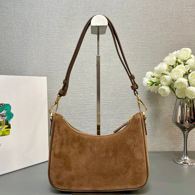 HOBO BAG 23 IN RUSSET BROWN SUEDE GOLD CHAIN