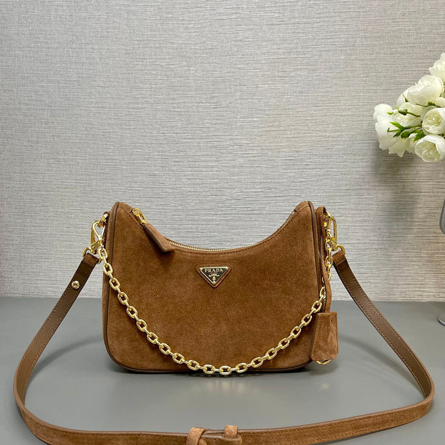 HOBO BAG 23 IN RUSSET BROWN SUEDE GOLD CHAIN