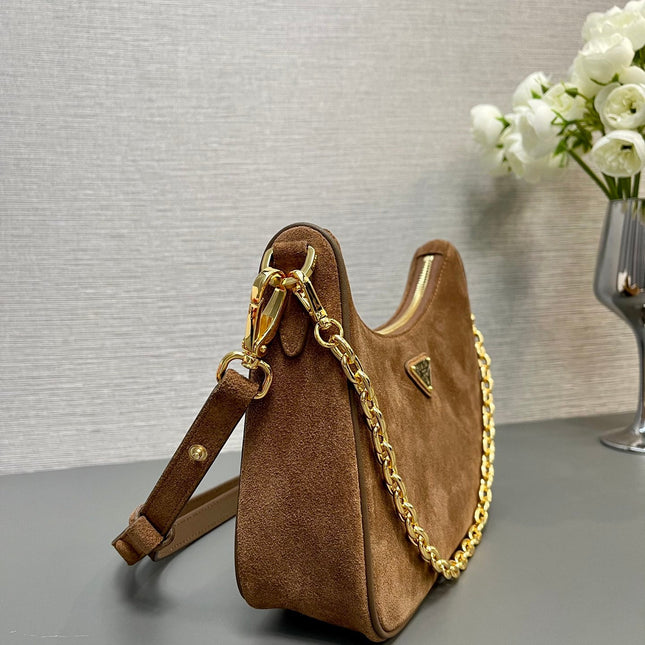 HOBO BAG 23 IN RUSSET BROWN SUEDE GOLD CHAIN