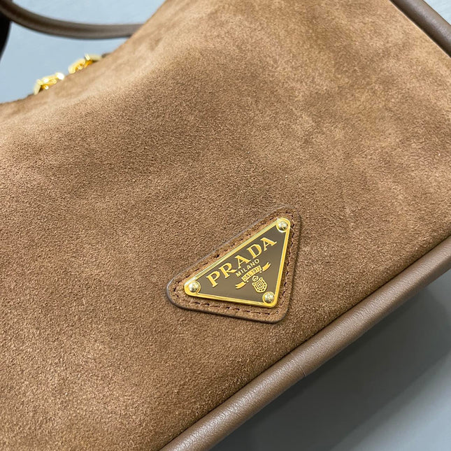 BOWLING BAG 25 IN ASH BROWN SUEDE AND CALFSKIN TRIM GOLD LOGO