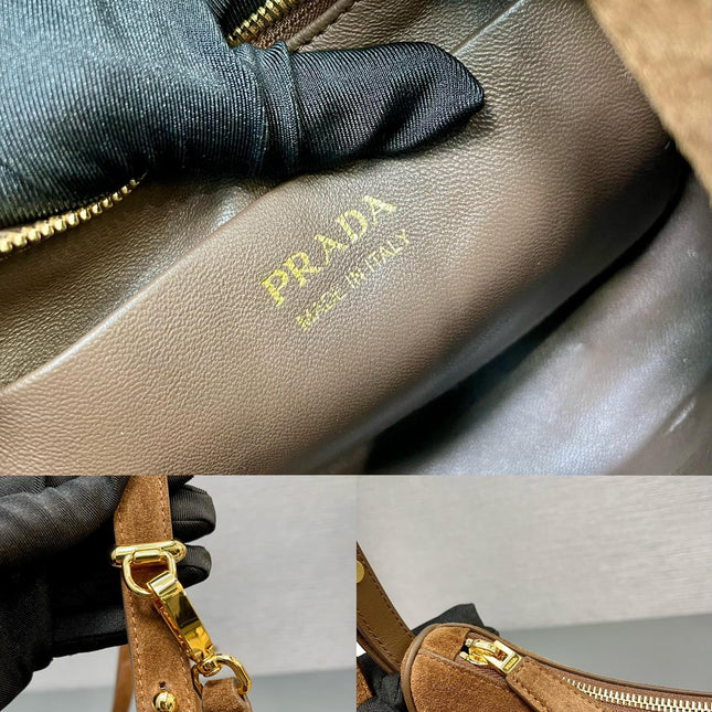 MOON HANDBAG 22 IN RUSSET BROWN SUEDE