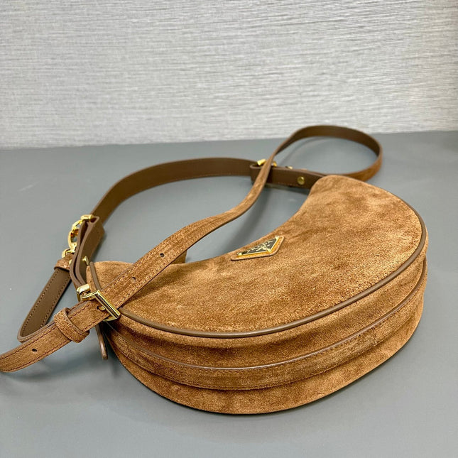 MOON HANDBAG 22 IN RUSSET BROWN SUEDE