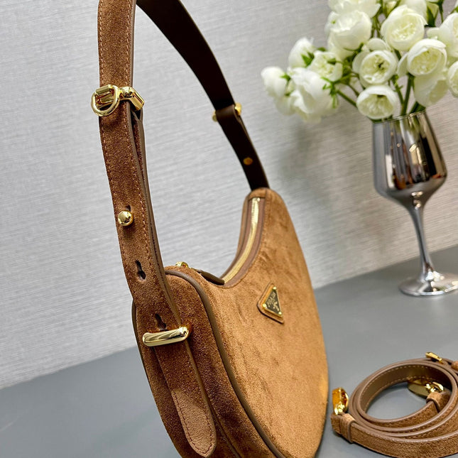 MOON HANDBAG 22 IN RUSSET BROWN SUEDE