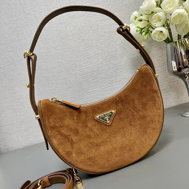 MOON HANDBAG 22 IN RUSSET BROWN SUEDE